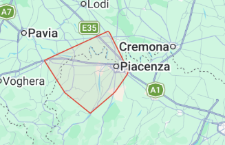 Mappa indicativa dell'area di lavoro tra Piacenza e le province circostanti